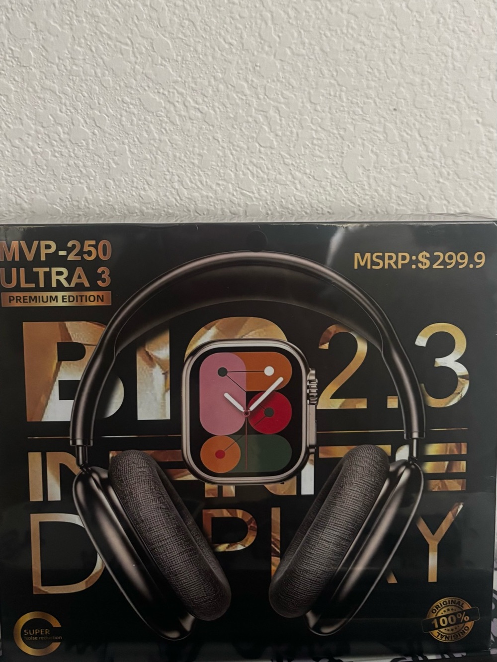 Wireless Over-Ear Headphones with Built-In Smartwatch Display - Black
